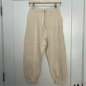 Frankie Shop Jogger Pants Small Bone Waffle Knit Elastic Waist Pockets Relaxed